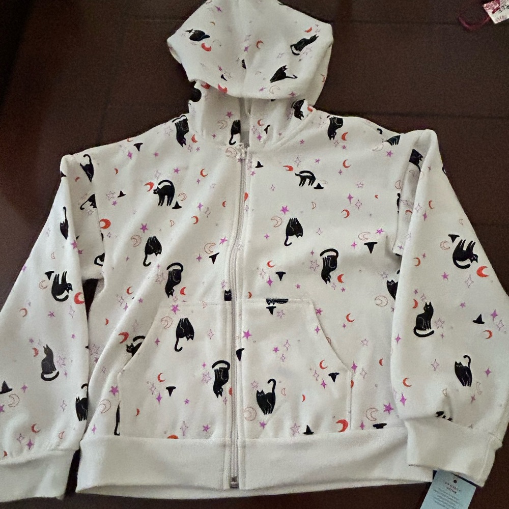 Cat & Jack White Hoodie with Cat and Moon Print